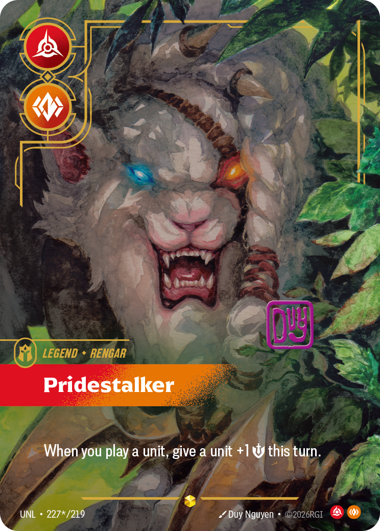 front of card Rengar, Pridestalker (Overnumbered) (Signature) [Unleashed] 227*/219