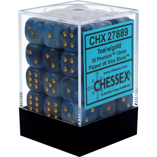 36 Teal/Gold 16mm D6 Nebula Dice Block - CHX27889