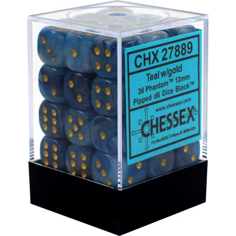 36 Teal/Gold 16mm D6 Nebula Dice Block - CHX27889