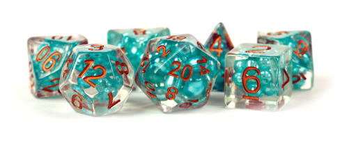Metallic Dice Games - Pearl Teal w/ Copper Numbers - 16mm Dice Set