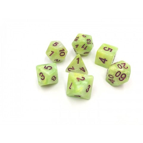 HD Polyhedral 7 Dice Set (Green+Yellow+White) Marble dice set