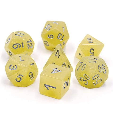 HD Polyhedral 7 Dice Set Yellow Translucent Glitter Dice Set