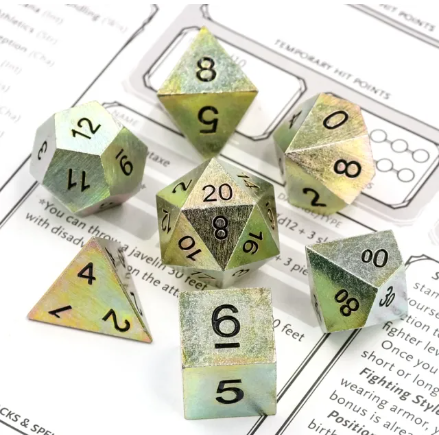 Metal Polyhedral Dice Set - Worn Gold (7pc)