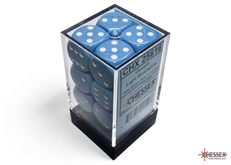 Opaque Light Blue/white 16mm d6 Dice Block (12 dice) CHX 25616