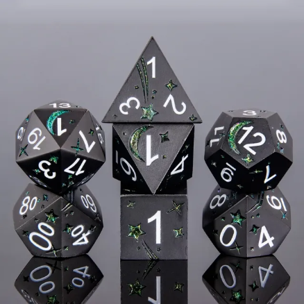 Metal Polyhedral Dice Set - Planetary Green Shimmer (7pc)