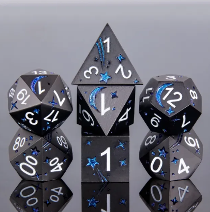 Metal Polyhedral Dice Set - Planetary Blue Shimmer (7pc)