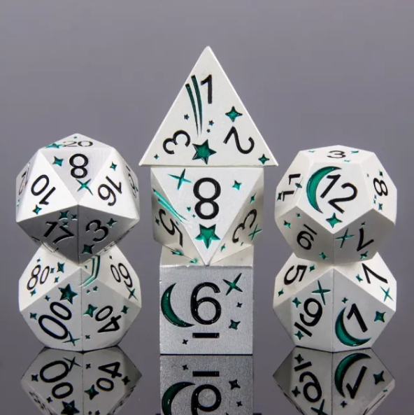 Metal Polyhedral Dice Set - Green Comet (7pc)