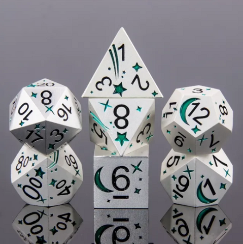 Metal Polyhedral Dice Set - Green Comet (7pc)