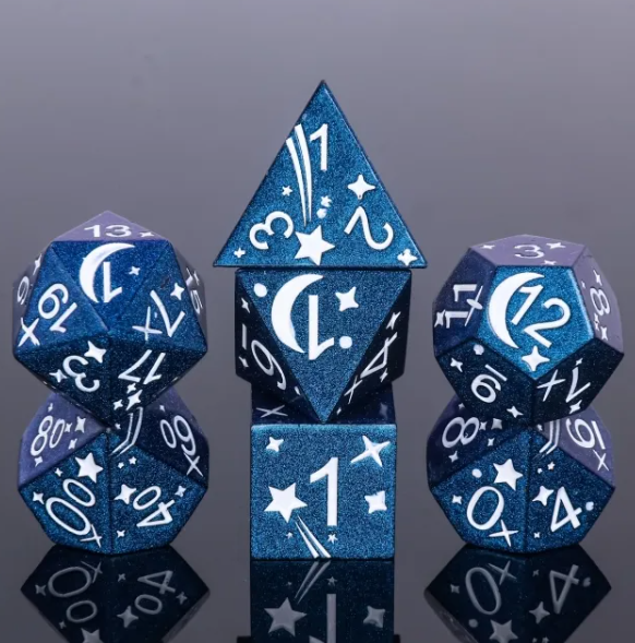 Metal Polyhedral Dice Set - Blue Galaxy Comet (7pc)