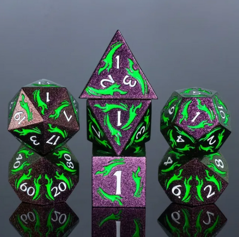 Metal Polyhedral Dice Set - Green Light Dagger (7pc)