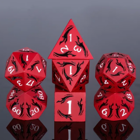 Metal Polyhedral Dice Set - Black Fire Dagger (7pc)