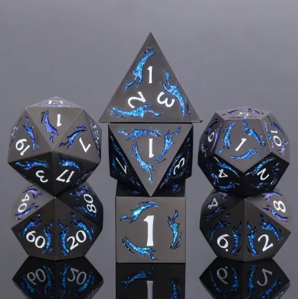 Metal Polyhedral Dice Set - Blue Flame Dagger (7pc)