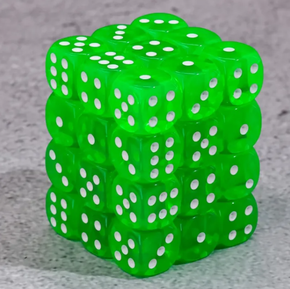 HD Dice 12mm d6 Dice Set - Translucent Green (36pc)