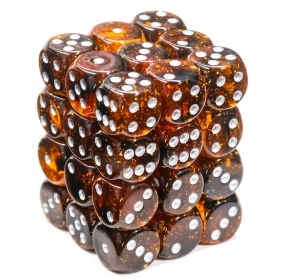 HD Dice 12mm d6 Dice Set - Glittery Orange & Black (36pc)