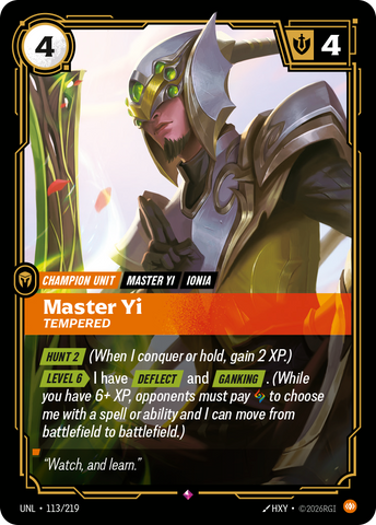 front of card Master Yi, Tempered [Unleashed] 113/219