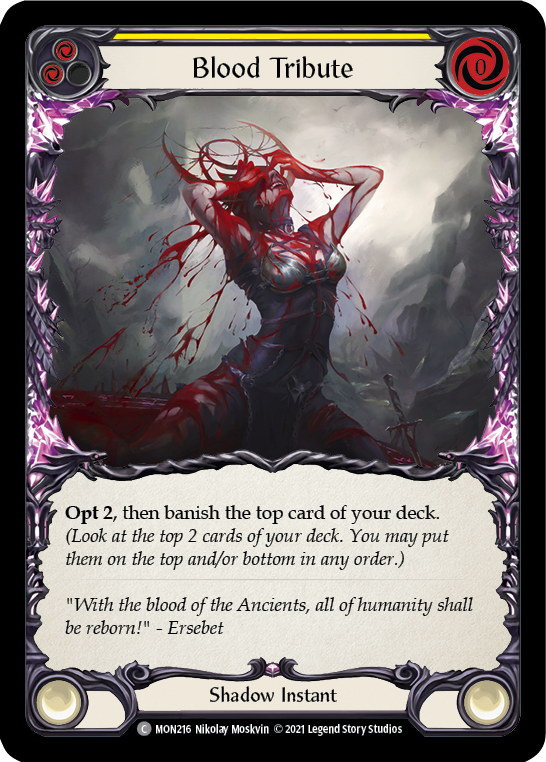 Blood Tribute (Yellow) [MON216-RF] (Monarch) 1st Edition Rainbow Foil