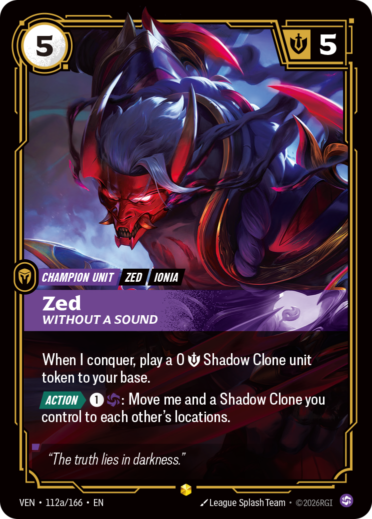 front of card Zed, Without a Sound (Alternate Art) [Vendetta] 112a/166