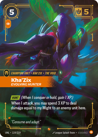 front of card Kha'Zix, Evolving Hunter [Unleashed] 119/219
