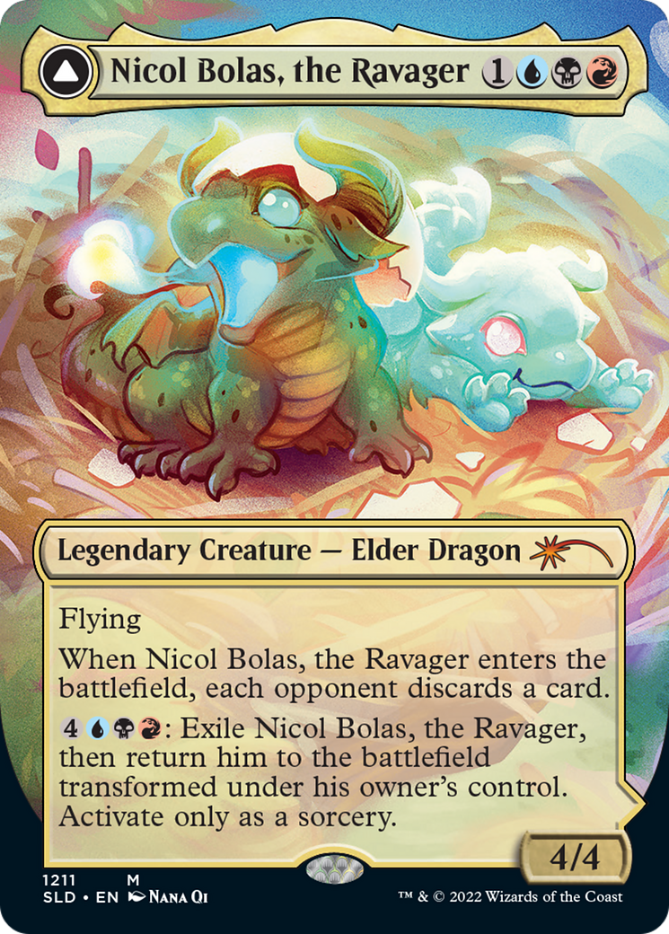 (Thick Stock Display Commander) Nicol Bolas, the Ravager // Nicol Bolas, the Arisen (Borderless) [Secret Lair: From Cute to Brute]