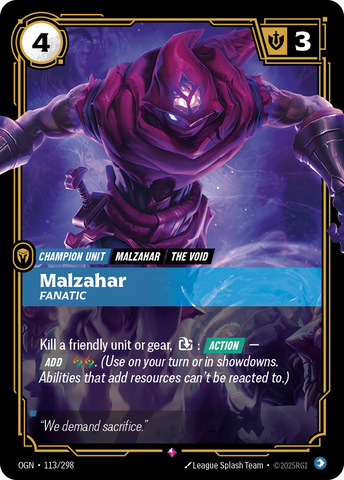 front of card Malzahar, Fanatic [Origins] #113