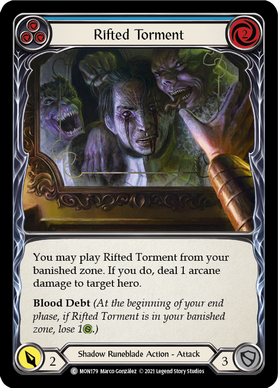 Rifted Torment (Blue) [MON179-RF] (Monarch) 1st Edition Rainbow Foil
