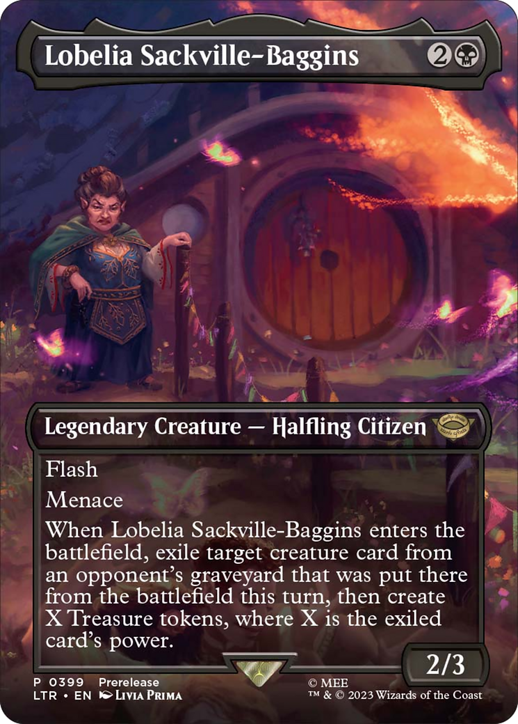 Lobelia Sackville-Baggins (Prerelease No Stamp) (Borderless Alternate Art) [The Lord of the Rings: Tales of Middle-Earth]