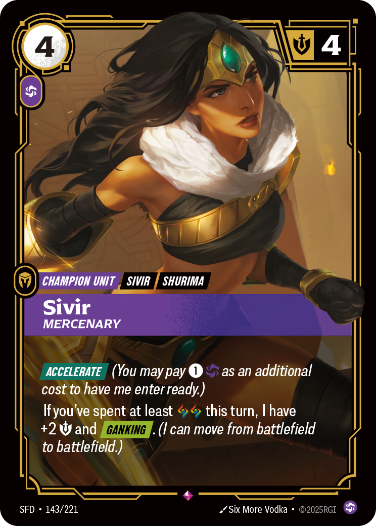 front of card Sivir, Mercenary [Spiritforged] 143/221