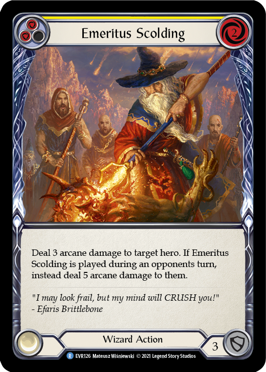 Emeritus Scolding (Yellow) [EVR126] (Everfest) 1st Edition Rainbow Foil