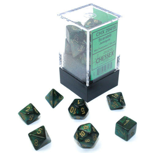 Chessex Mini Dice Set of 7: Scarab - Jade w/ Gold - CHX20415