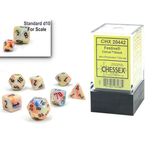 Chessex Mini Dice Set of 7: Festive - Circus w/ Black - CHX20442