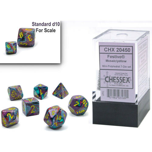 Chessex Mini Dice Set of 7: Festive - Mosaic w/ Yellow - CHX20450