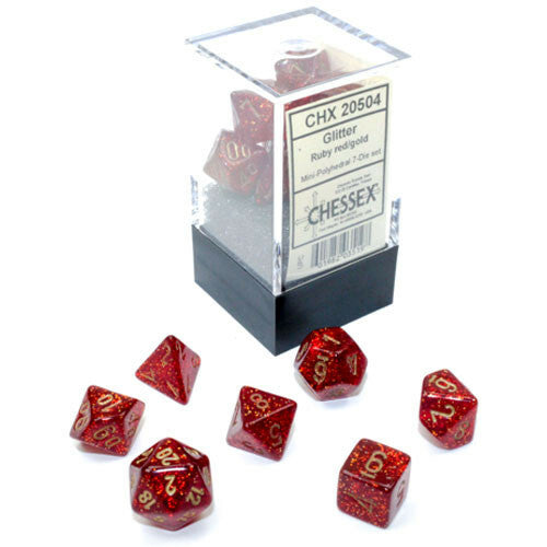 Chessex Mini Dice Set of 7: Glitter - Ruby w/ Gold - CHX20504