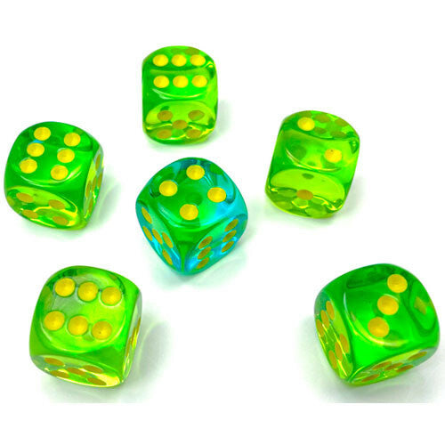 Chessex 16mm d6 Set: Gemini Translucent - Green-Teal w/Yellow - CHX26666