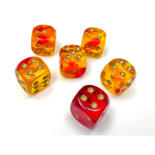 Chessex 16mm d6 Set: Gemini Translucent - Red-Yellow w/Gold - CHX26668