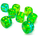 Chessex 12mm d6 Set: Gemini Translucent - Green-Teal w/Yellow - CHX26866