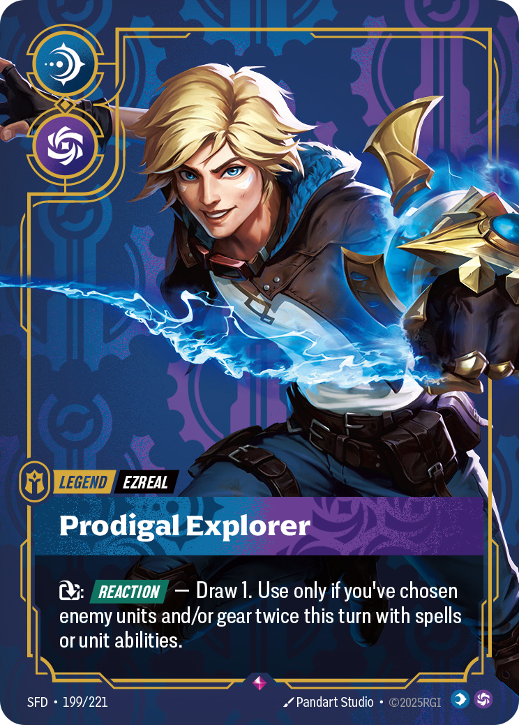 front of card Ezreal, Prodigal Explorer [Spiritforged] 199/221