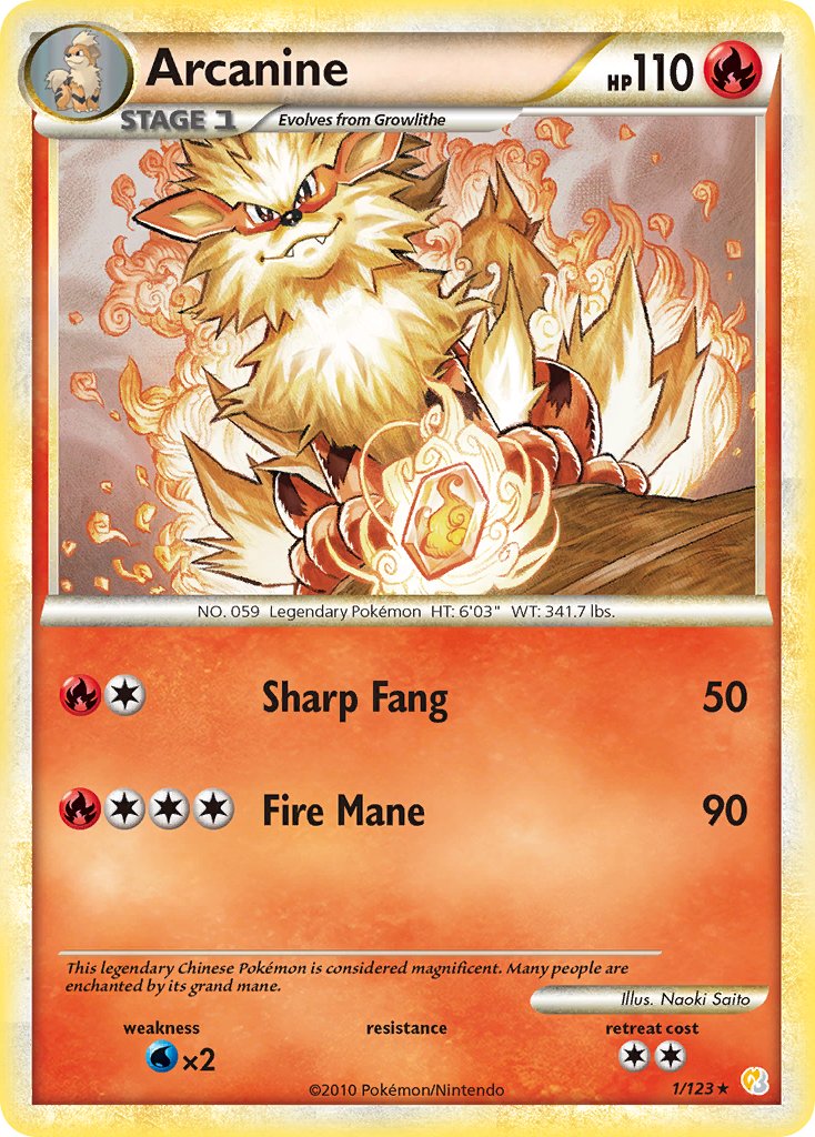 Arcanine (1/123) (HeartGold & SoulSilver: Base Set) [Theme Deck Exclusive]