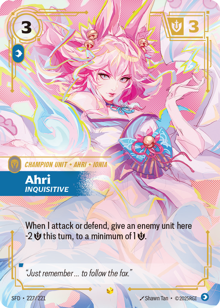 front of card Ahri, Inquisitive (Overnumbered) [Spiritforged] 227/221
