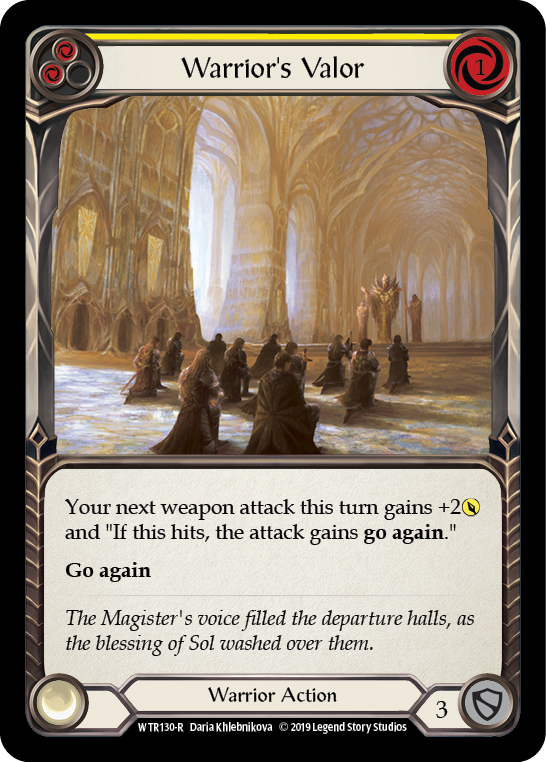 Warrior's Valor (Yellow) [WTR130-R] (Welcome to Rathe) Alpha Print Rainbow Foil