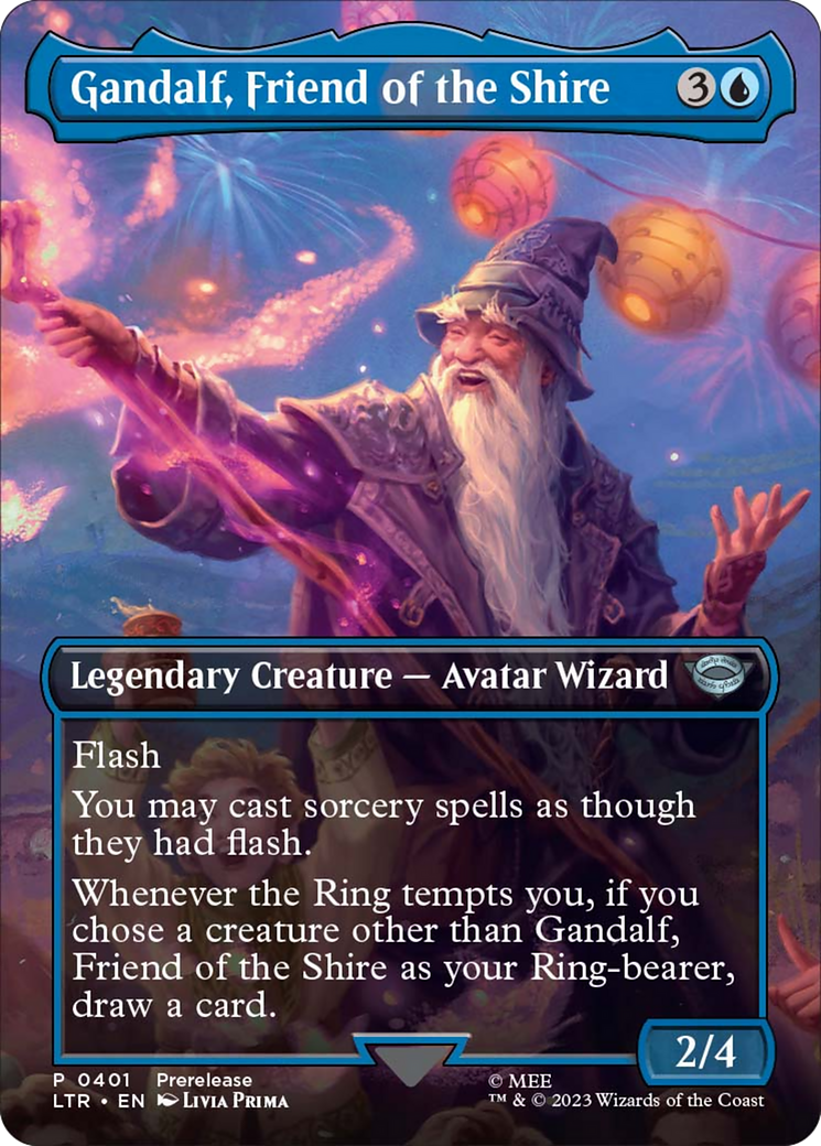 Gandalf, Friend of the Shire (Prerelease No Stamp) (Borderless Alternate Art) [The Lord of the Rings: Tales of Middle-Earth Promos]