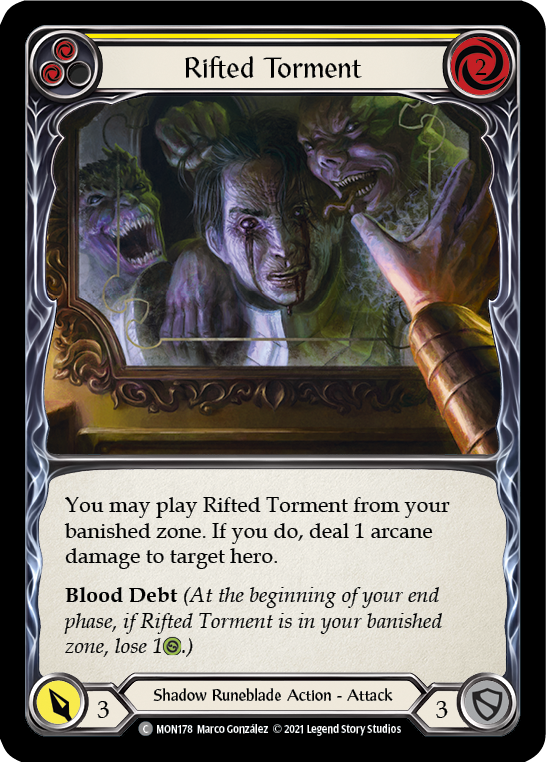 Rifted Torment (Yellow) [MON178-RF] (Monarch) 1st Edition Rainbow Foil