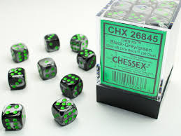 36 Black Grey / Green Gemini 12mm D6 Dice Block - CHX26845