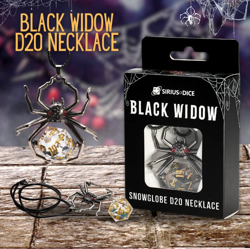 Sirius Dice: D20 Snowglobe Necklace - Black Widow