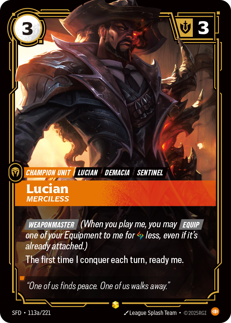 front of card Lucian, Merciless (Alternate Art) [Spiritforged] 113a/221