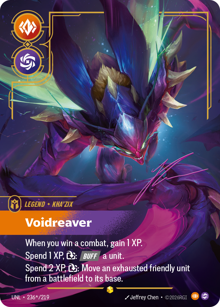 front of card Kha'Zix, Voidreaver (Overnumbered) (Signature) [Unleashed] 236*/219