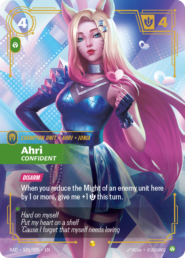 front of card Ahri, Confident (K/DA Special Art Card) [Radiance] SP1/005