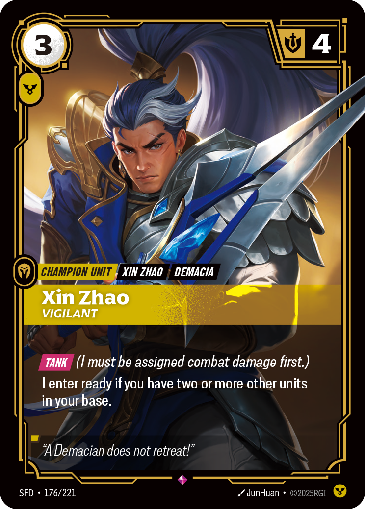 front of card Xin Zhao, Vigilant [Spiritforged] 176/221