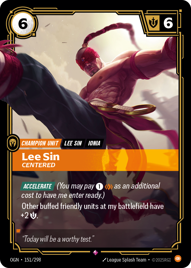 front of card Lee Sin, Centered [Origins]