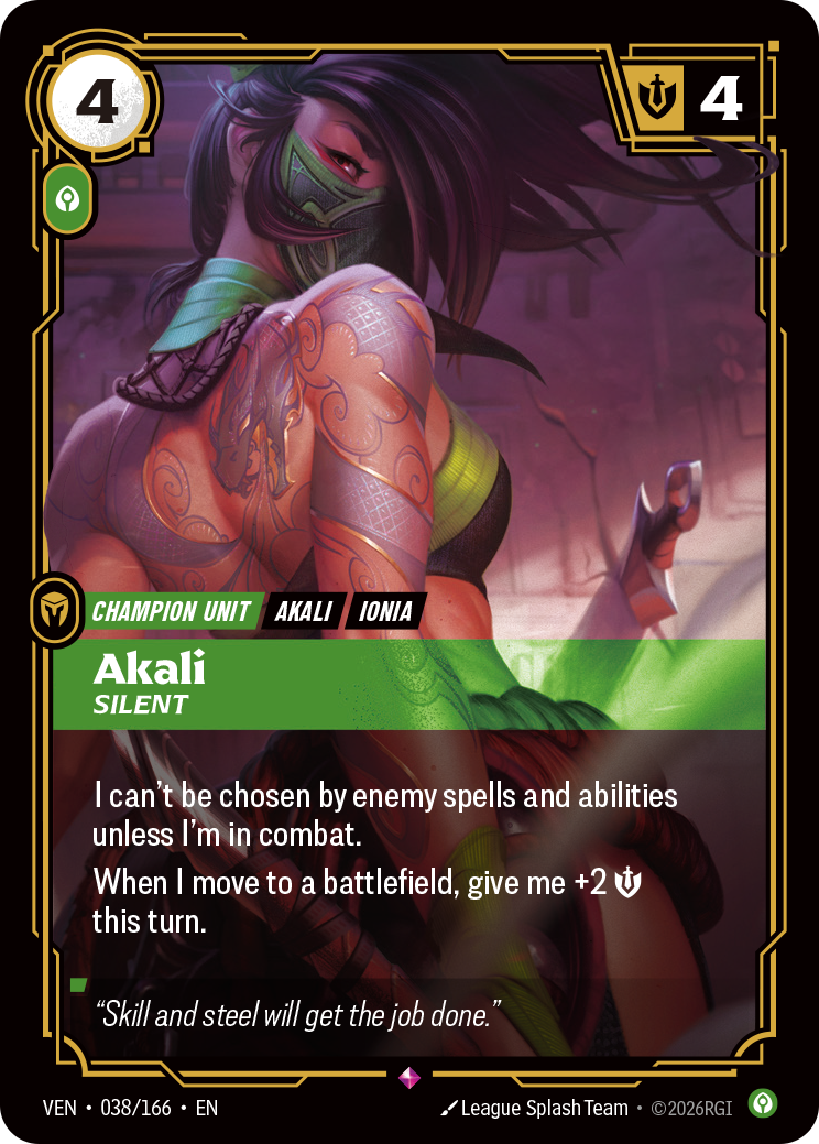 front of card Akali, Silent [Vendetta] 038/166