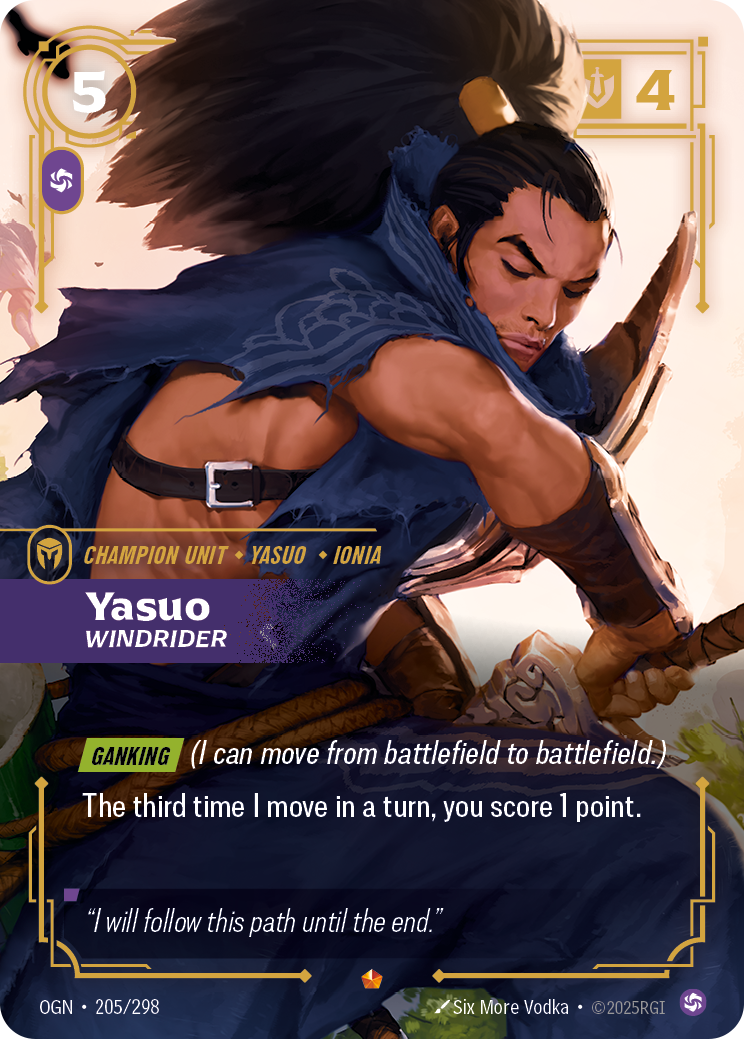 front of card Yasuo, Windrider [Origins]